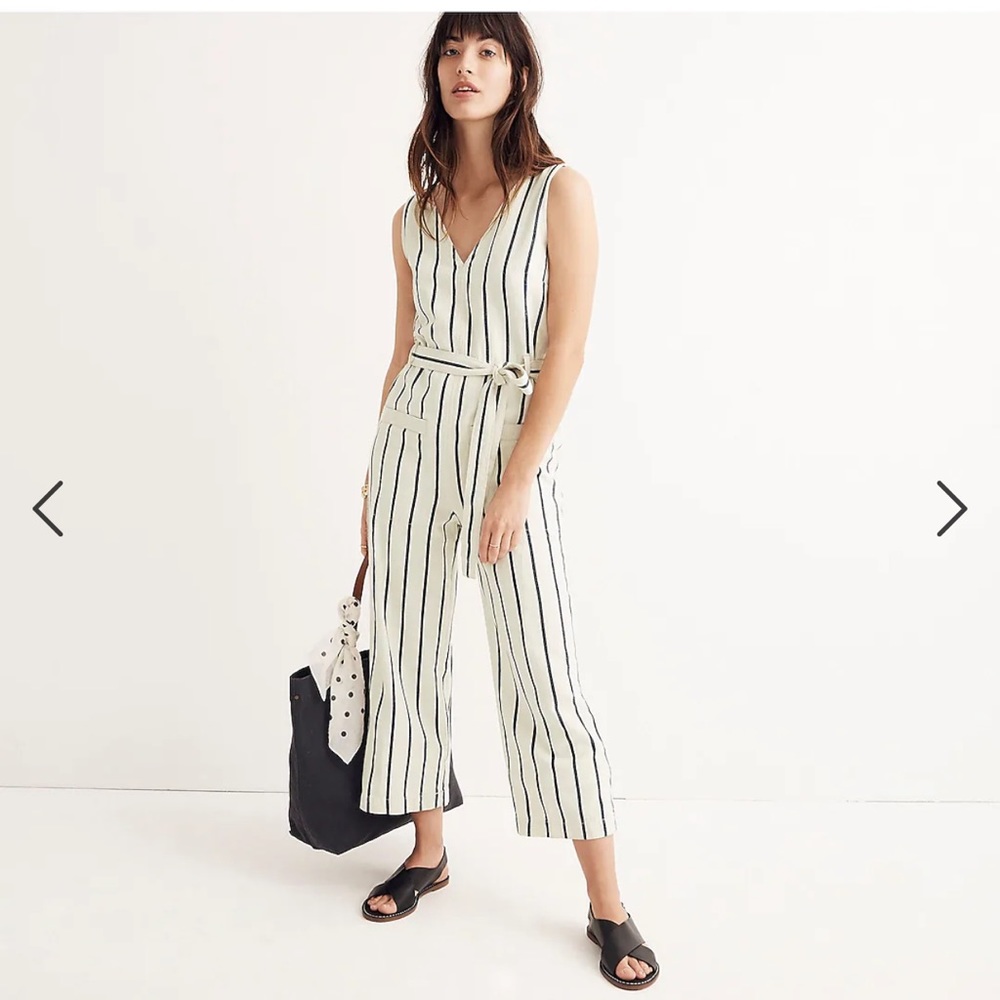 Madewell Pull-On Stripe Jumpsuit M Linen- VGUC